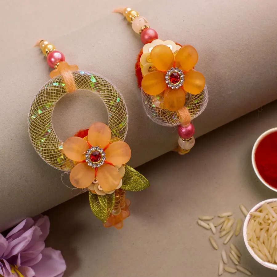 Impressive Floral Bhaiya Bhabhi Rakhi Set