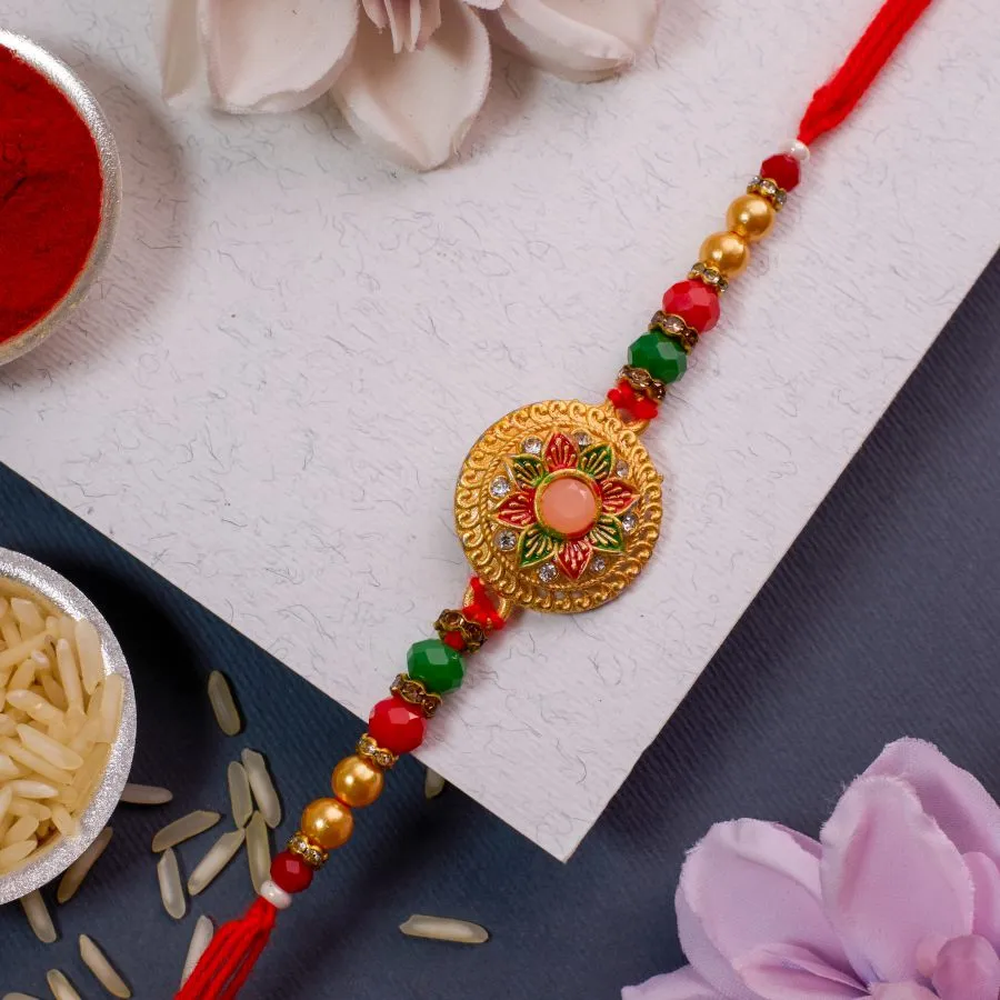 Kundan Rakhi Gift with Blessings