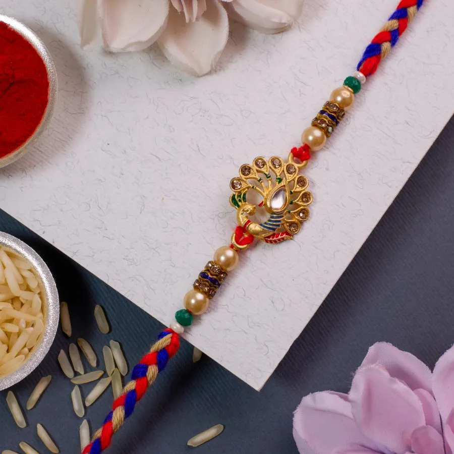Elegant Peacock Motif Rakhi Set