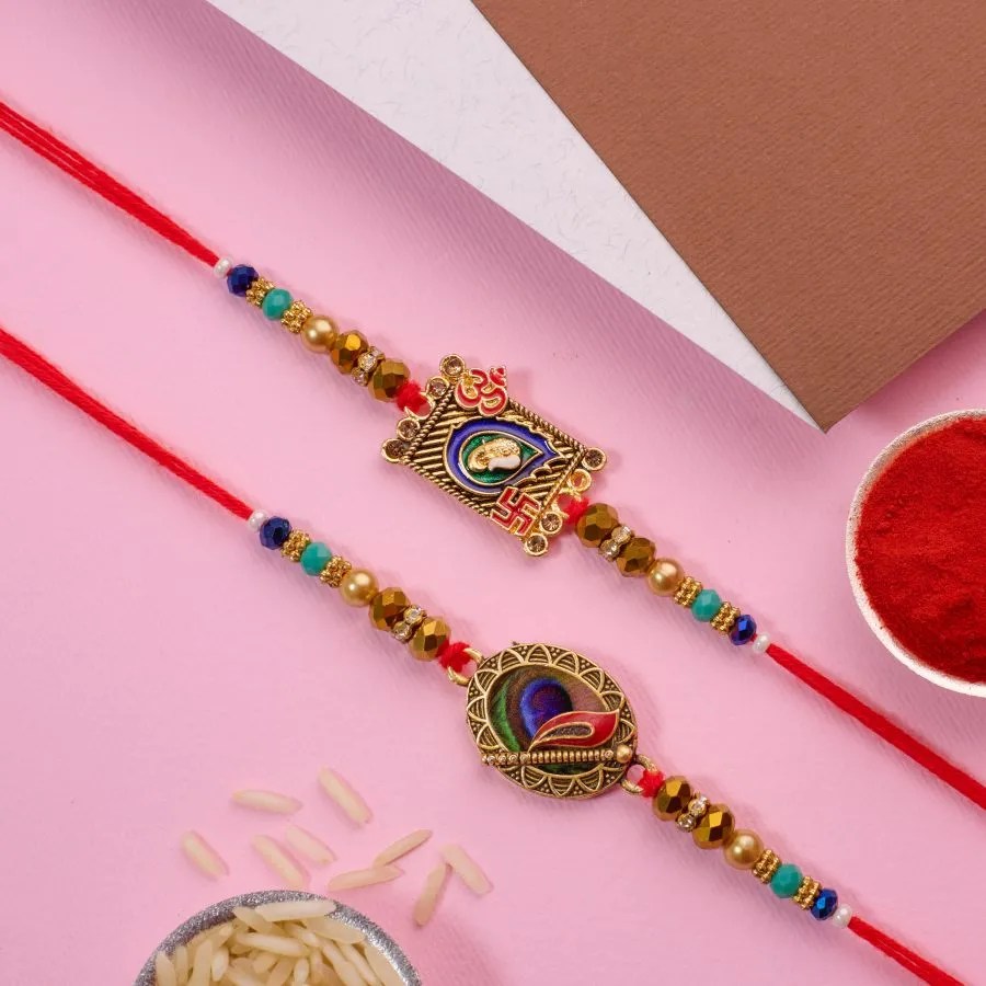 Festive Ganesh-Krishna Rakhi Set