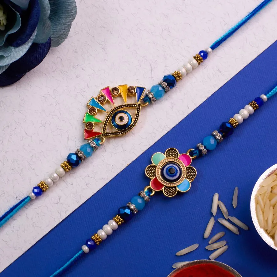 Enchanted Evil Eye Floral Rakhi Set