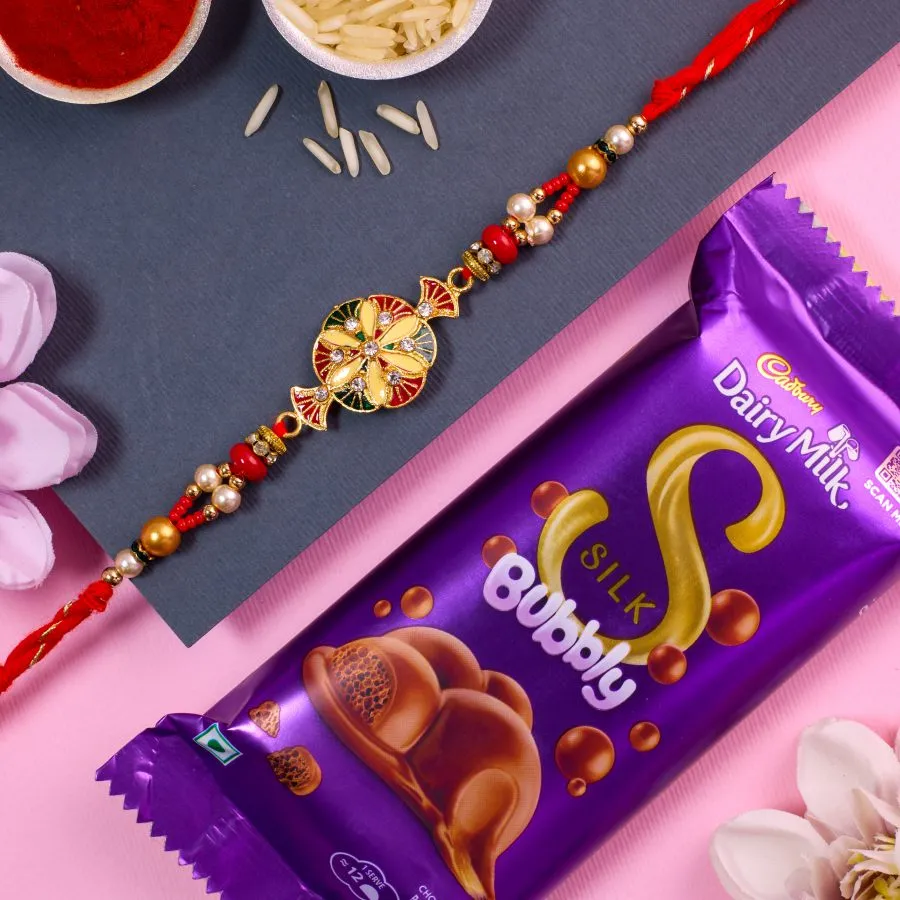 Kundan Charm Rakhi & Silk Bubbly Treat