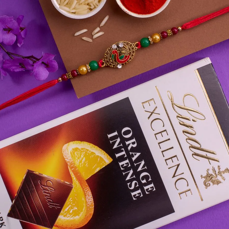 Delightful Peacock Rakhi with Lindt Chocolates