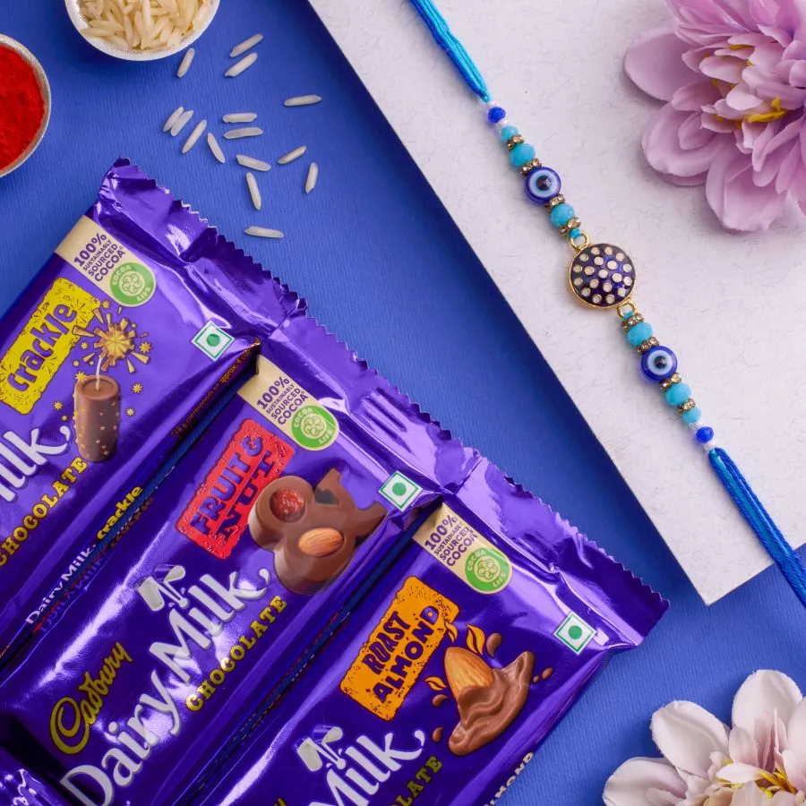 Festive Evil Eye Rakhi & Chocolate Surprise