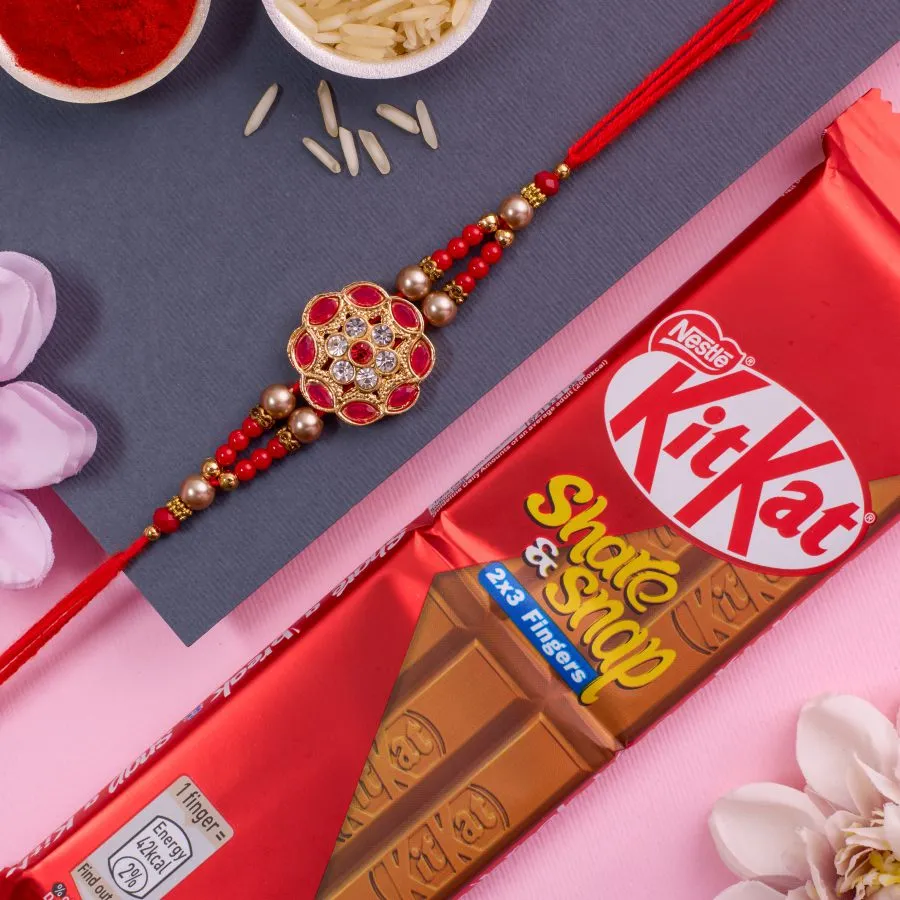Elegant Kundan Rakhi with KitKat Delight
