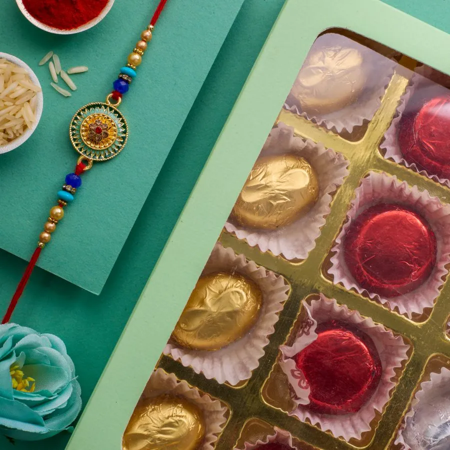 Graceful Kundan Rakhi & Chocolate Treats