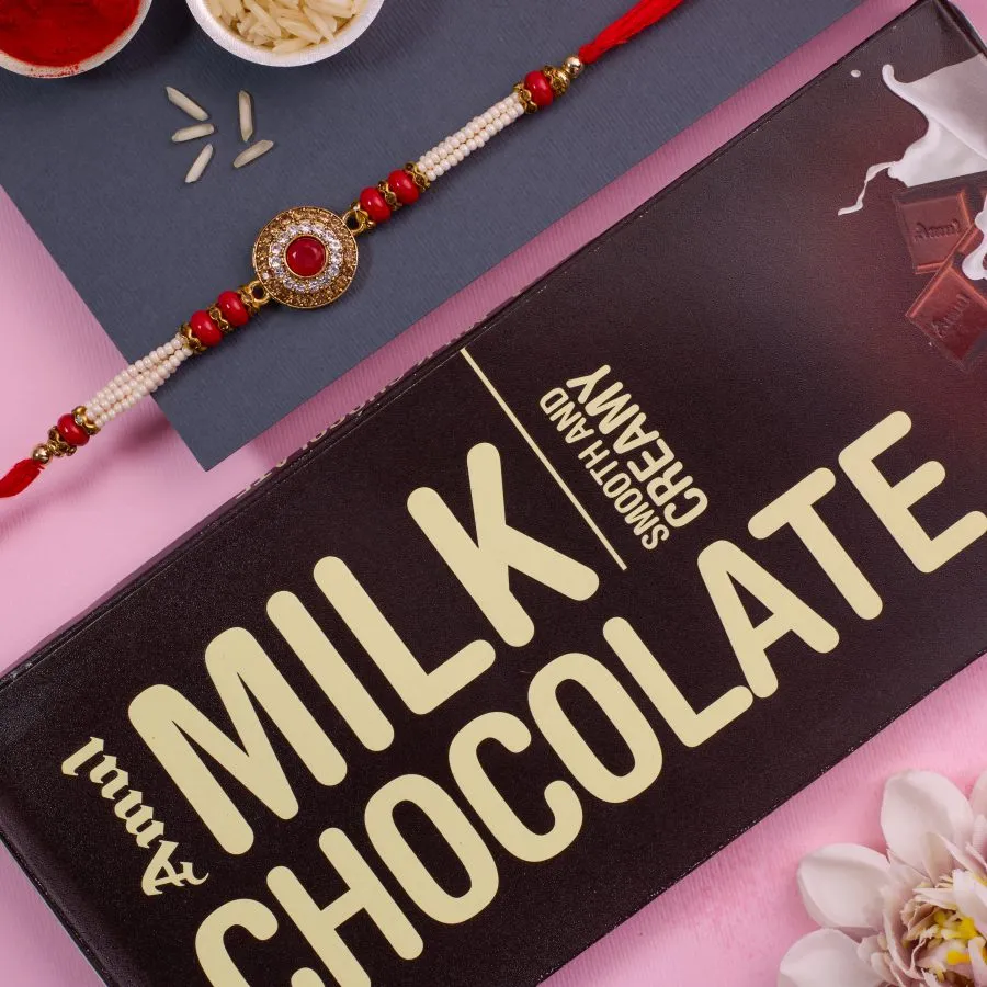 Heartfelt Kundan Rakhi & Amul Chocolate Treats