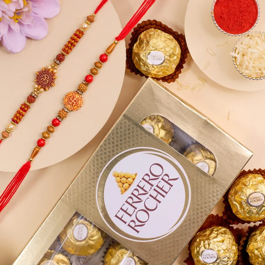 Auspicious Rakhi & Ferrero Rocher Gift Set
