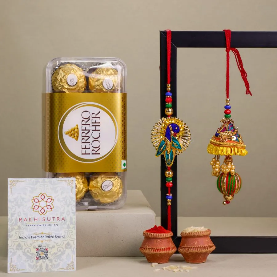 Elegant Zardosi Rakhi and Chocolate Combo