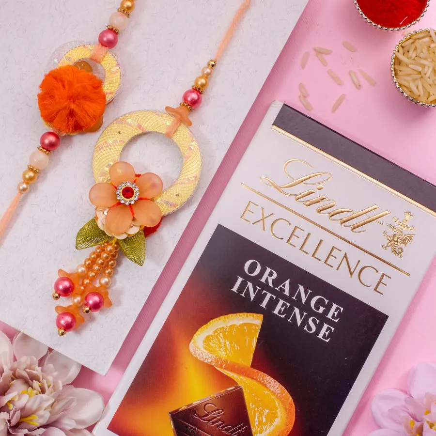 Floral Bhaiya Bhabhi Rakhi with Lindt