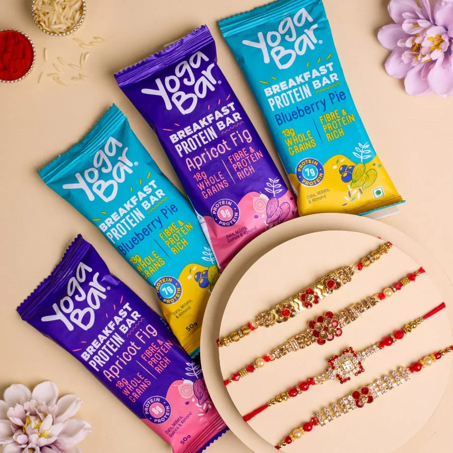 AD Rakhi Set with Yoga Bar Treats