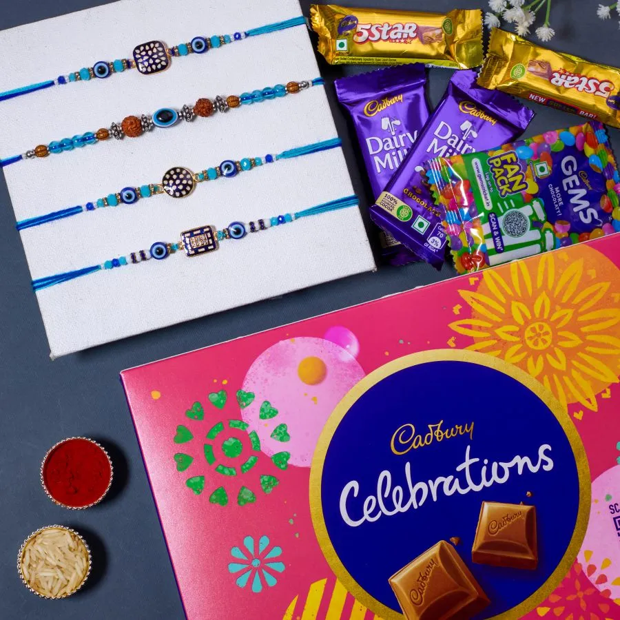 Premium Set of Evil Eye Rakhis & Chocolates