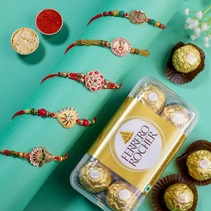 Kundan Rakhi Set with Ferrero Rocher