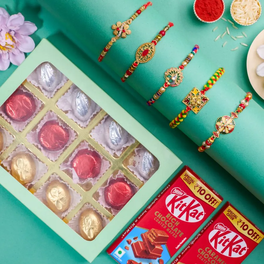 Kundan Rakhi Set With Chocolate Indulgence