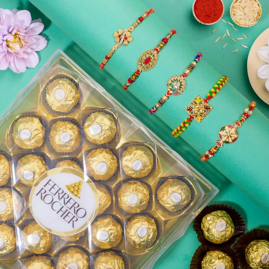 Elegant Kundan Rakhi & Ferrero Rocher Delight