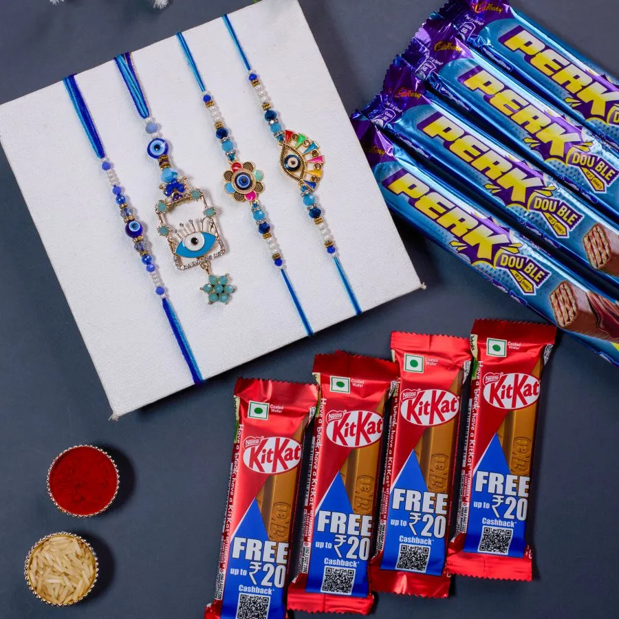 Sweet Protection: Evil Eye Rakhi & Chocolates Combo