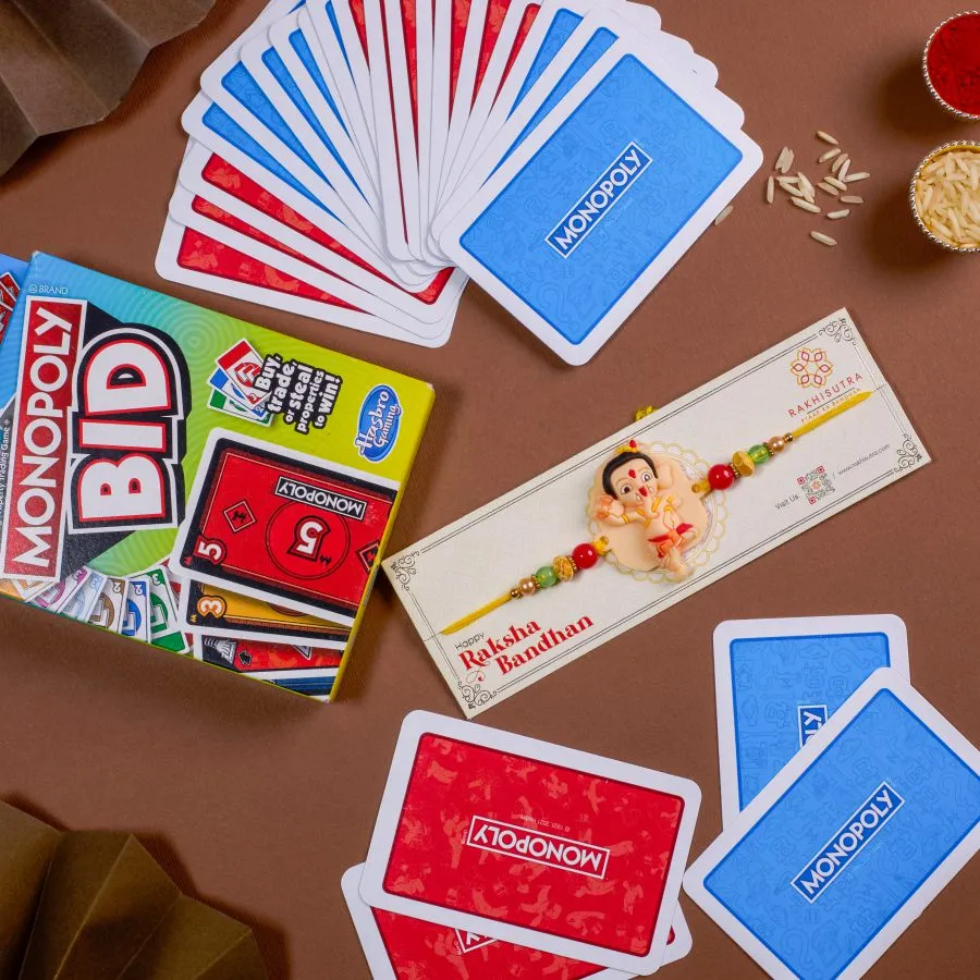 Ganesha Blessings Rakhi With Monopoly Card Game