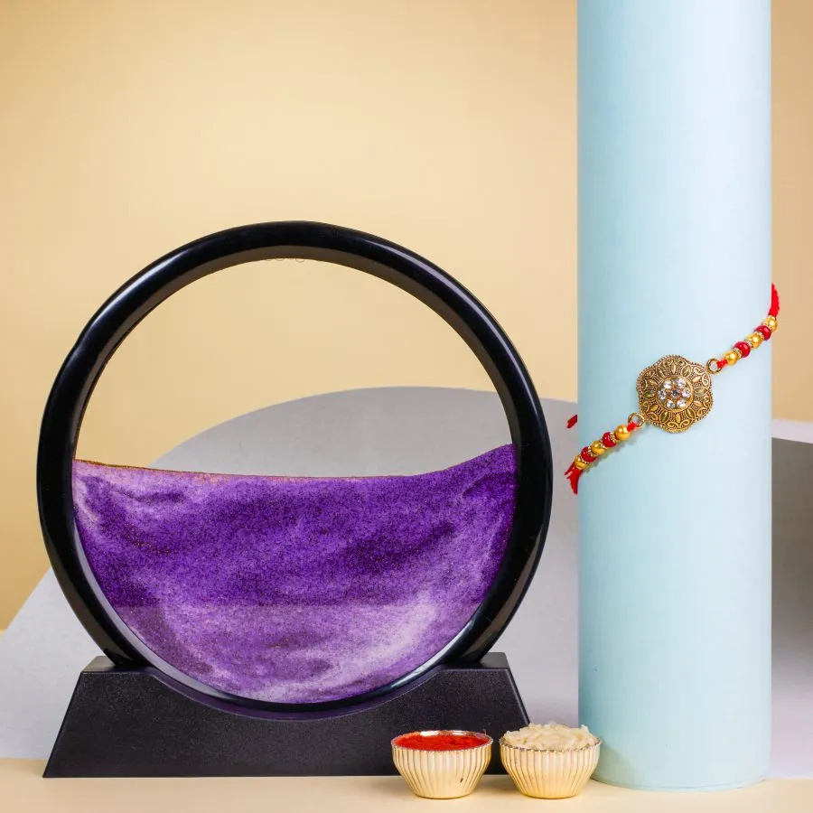 Kundan Rakhi & Mesmerizing Sand Art Gift Set