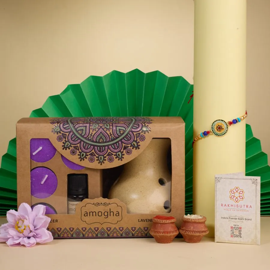 Festive Rakhi with Scented Vaporizer Gift Set