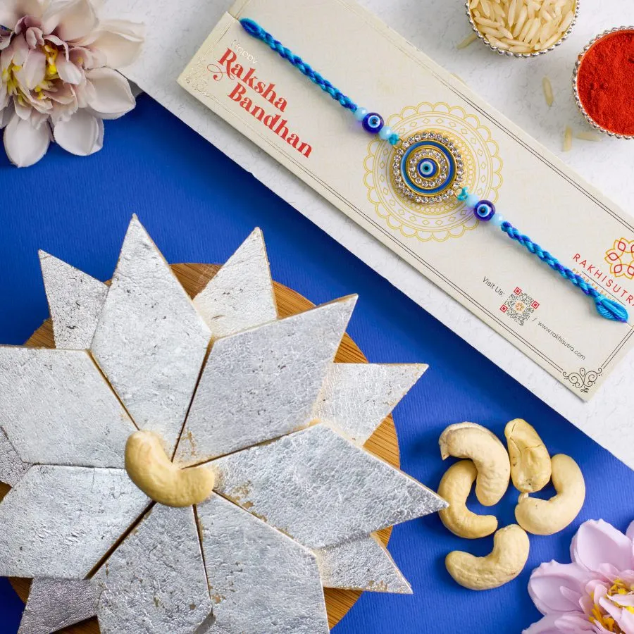 Evil Eye Rakhi with Kaju Katli Delight