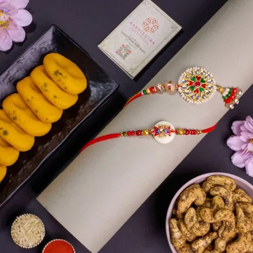 Elegant Rakhi Duo with Gourmet Treats