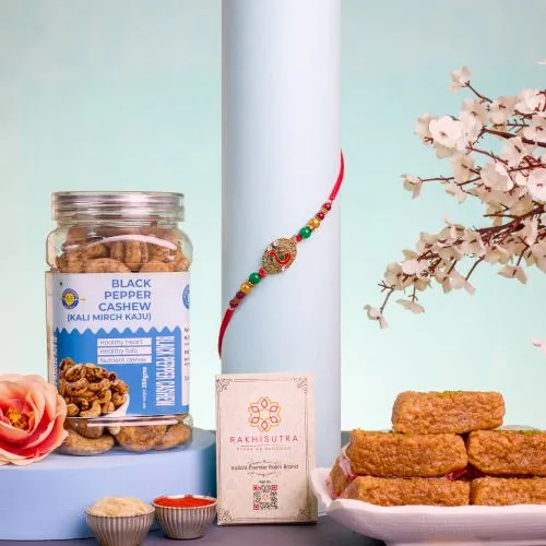 Fancy Kundan Rakhi with Sweet n Nuts Treat