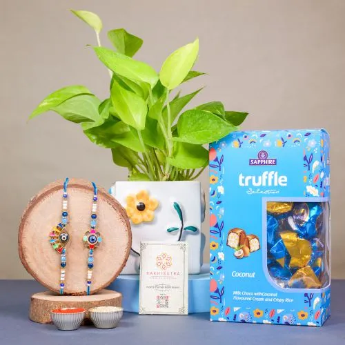 Evil Eye Rakhi Delight with Chocolates and Plant Set