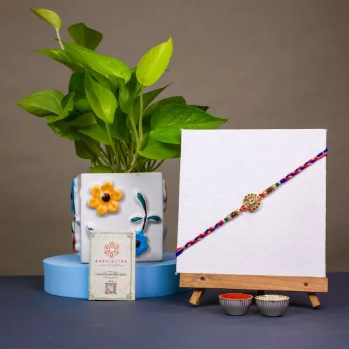 Kundan Rakhi & Golden Pothos Duo