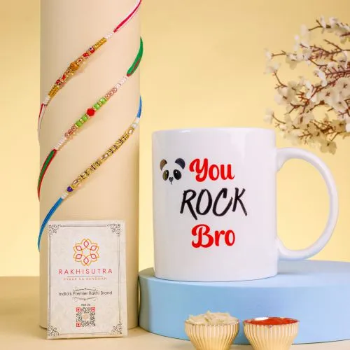 Stylish Rakhi Trio N Quirky Mug Combo