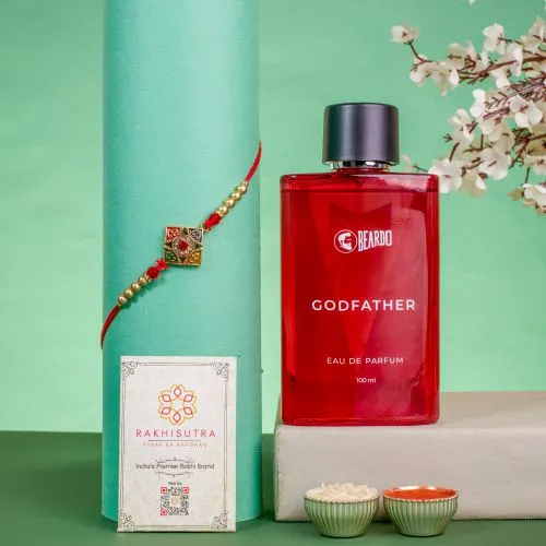 Stylish Kundan Rakhi & Perfume Gift